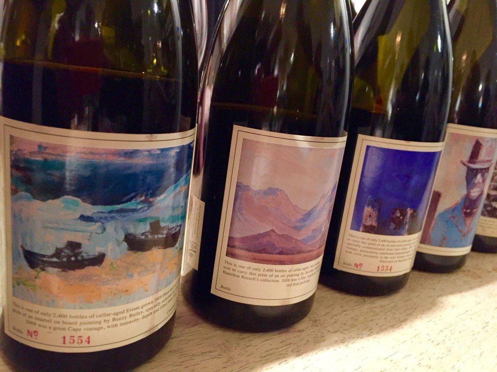 A Library of South African Hamilton Russell Pinot Noir. I love the artwork on each bottle!