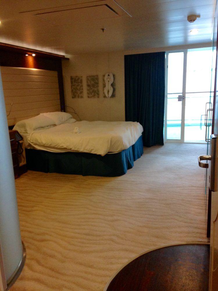 Take a cruise on Norwegian Epic! Our room on the Norwegian Epic cruise ship (the cabin steward did a better job making up the bed than I did in this pic!)