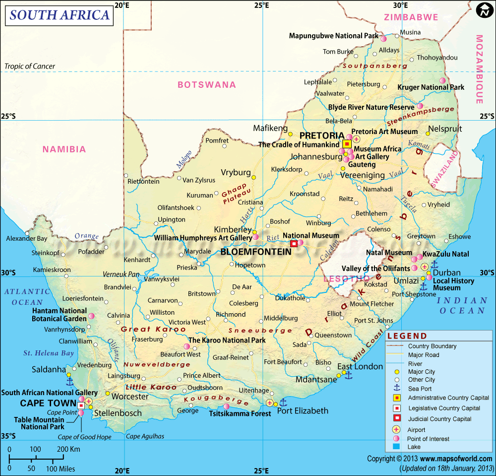 south african tourism map