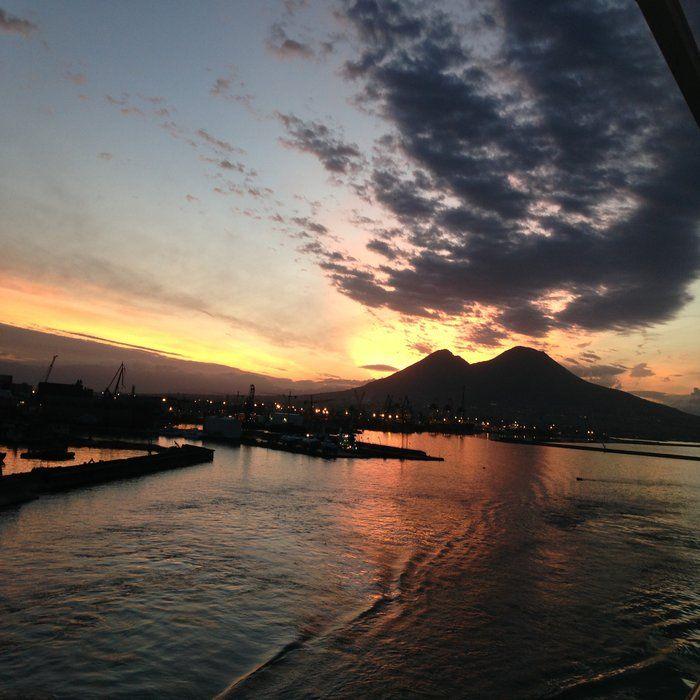 A view of Mount Vesuvius at sunset in Naples from our balcony