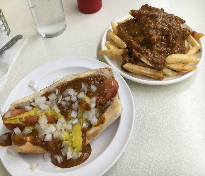 Coney dog and chili fries from Lafayette Coney Island