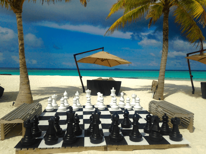 chess board on beach