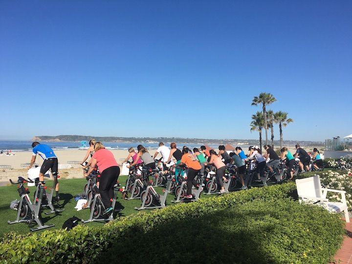 outdoor spin class at Hotel Del Coronado