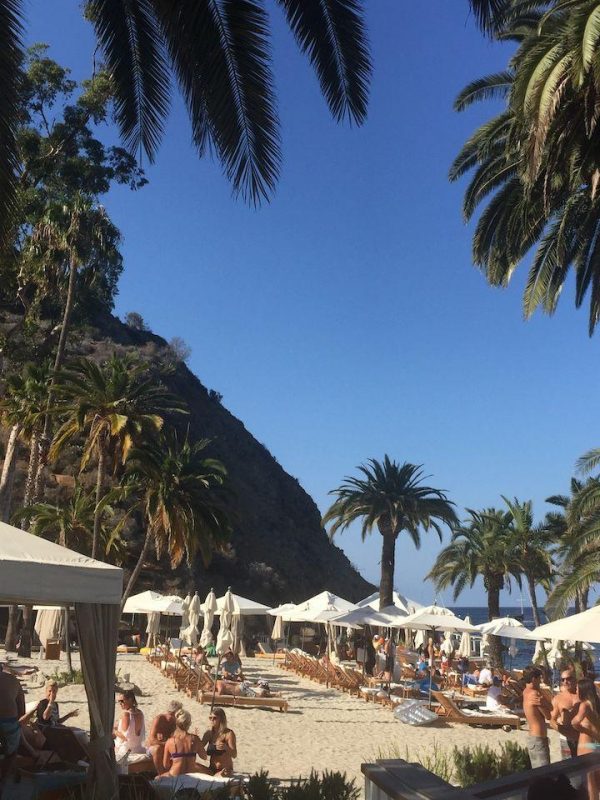 Lounge chairs and cabanas at Descanso Beach Club