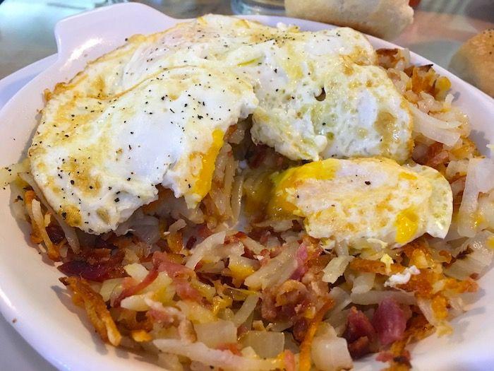 the bacon and onion hash at Hofer’s of Helen Bakery-Konditorei-Café