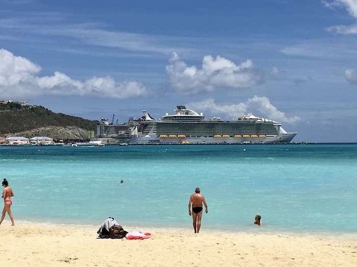 St. Maarten beach with cruise ship in the distance