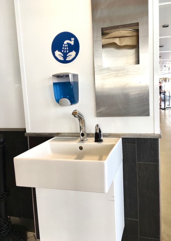 Hand washing station on a cruise ship