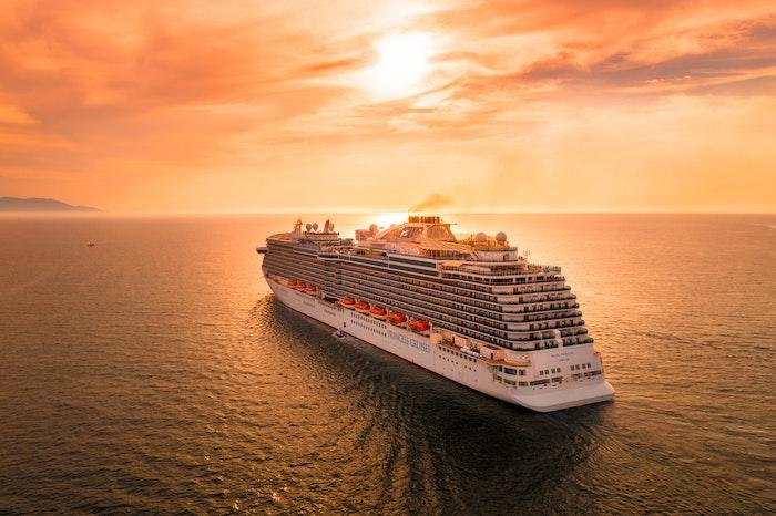 cruise ship at sunset