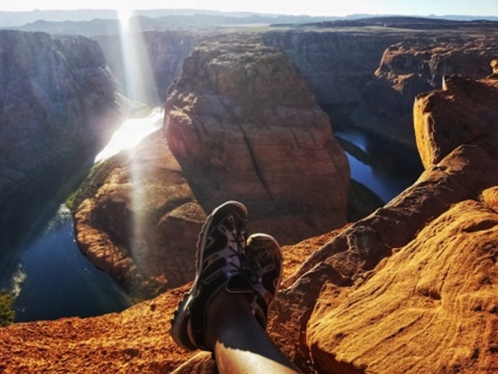 View overlooking water and rock structures at Horseshoe Bend