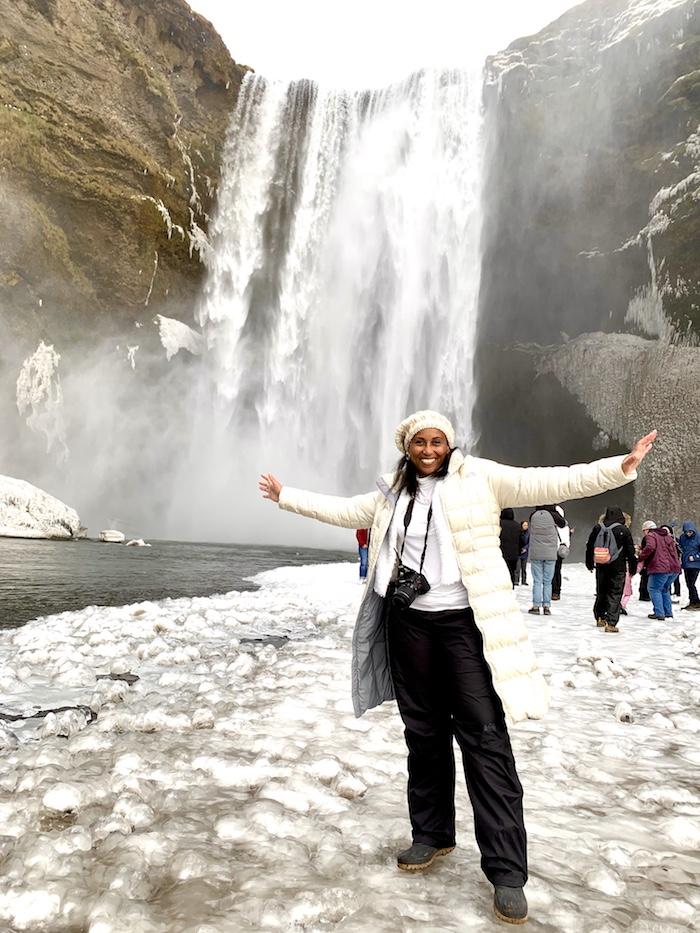 the author in front of Skogafoss waterfall