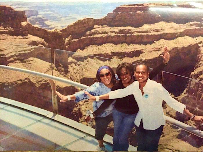 three women on the Skywalk at the West Rim