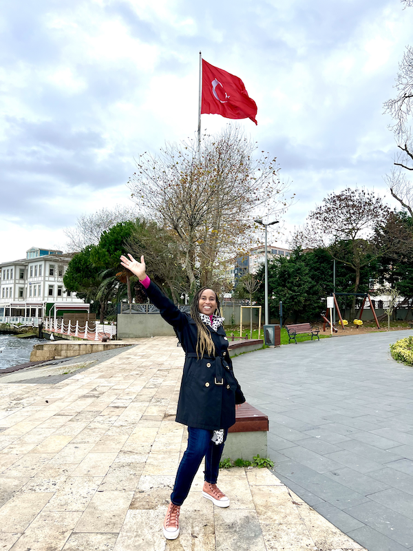 Nadeen standing on the Europe and Asia border