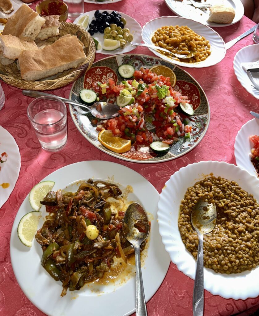 moroccan food assortments of beans, bread